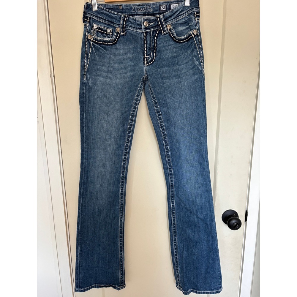 Miss Me JP5014 Boot Jeans Size 28 EUC rhinestones thick stitching - Picture 2 of 8